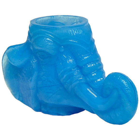 Elephant Head Toothpick Holder Boyd Art Glass 1999 Peacock Blue Ring Jewelry - Picture 12 of 13